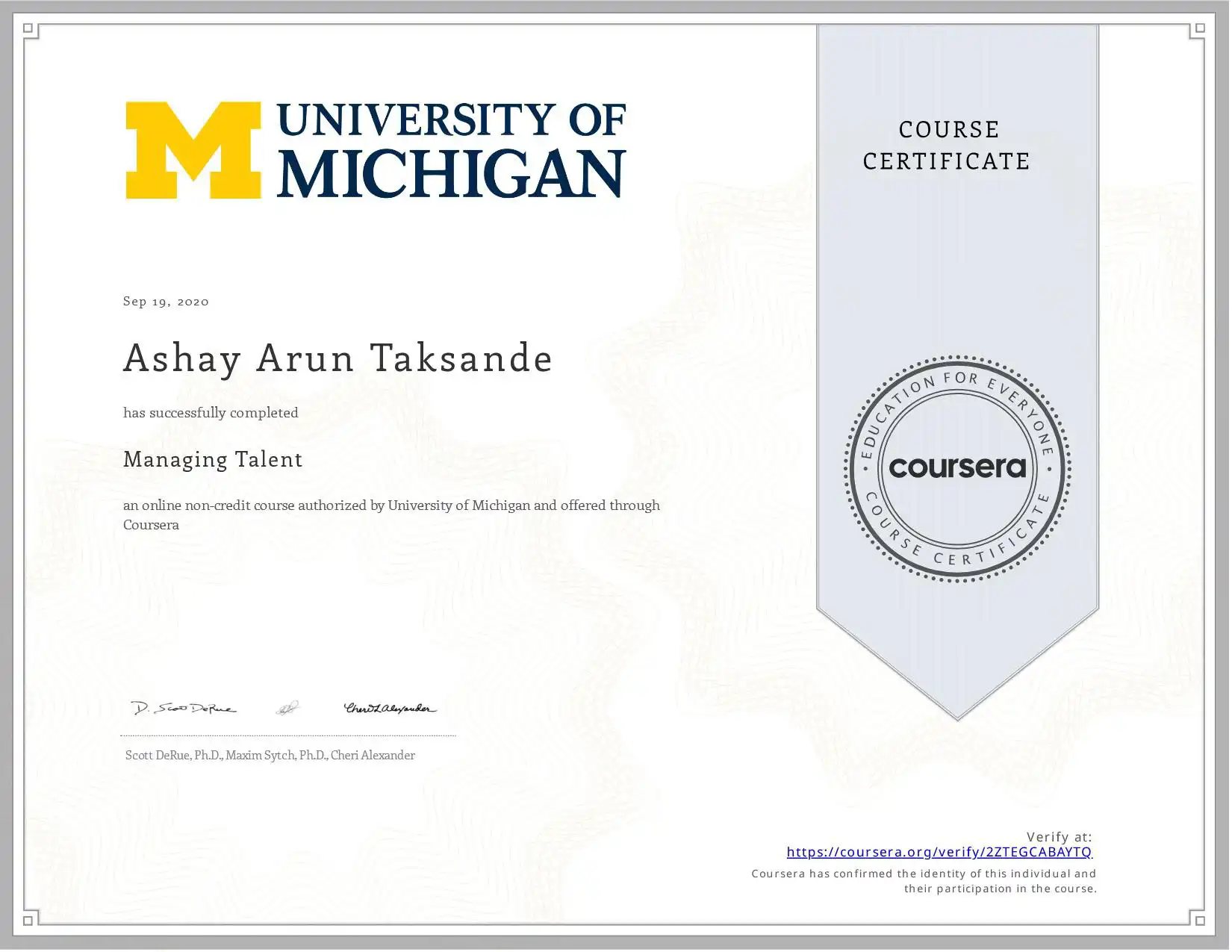 Managing talents